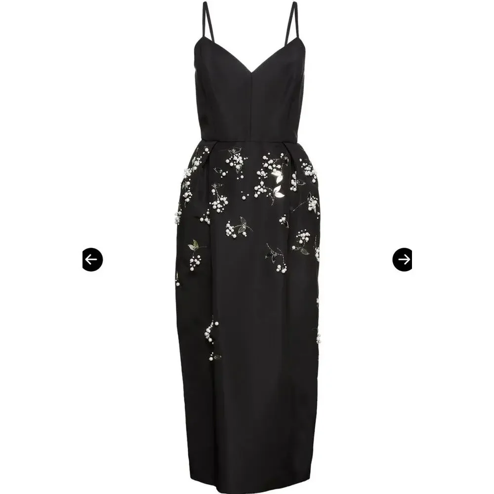 NWT: Carolina Herrera Embellished Pleated Silk-Faille Midi Dress - Picture 2 of 14
